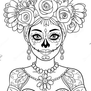 Pagina Para Colorear De Catrina Elegante Con Flores 54311-45227