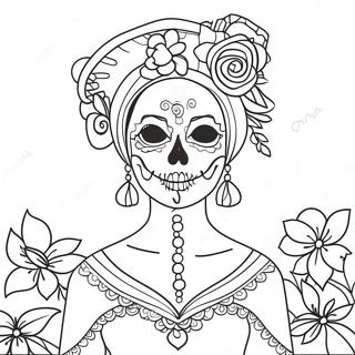 Pagina Para Colorear De Catrina Elegante Con Flores 54311-45228