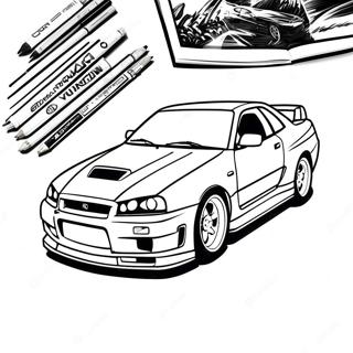 Pagina Para Colorear De La Accion De Carrera Del Nissan Skyline Gtr R34 55502-46169