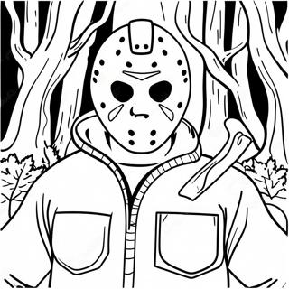 Pagina Para Colorear De Jason Voorhees En Un Bosque Oscuro 56192-46717