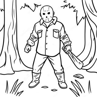 Pagina Para Colorear De Jason Voorhees En Un Bosque Oscuro 56192-46718