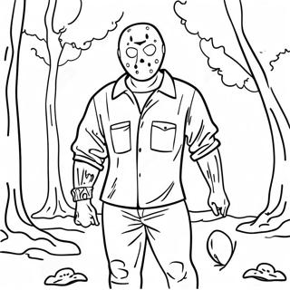 Pagina Para Colorear De Jason Voorhees En Un Bosque Oscuro 56192-46719