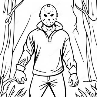 Pagina Para Colorear De Jason Voorhees En Un Bosque Oscuro 56192-46720