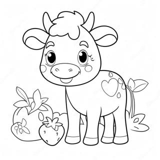 Pagina Para Colorear De Una Vaca Fresa Adorable Con Flores 5624-4496