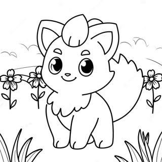 Pagina Para Colorear De Un Lindo Vulpix En Un Campo De Flores 56252-46763