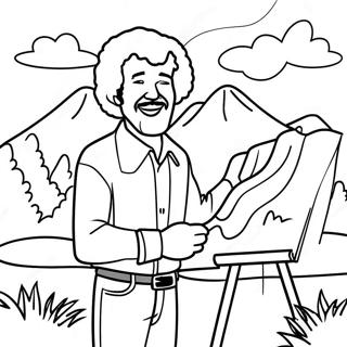 Pagina Para Colorear De Bob Ross Pintando Un Paisaje Feliz 56932-47313