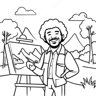 Pagina Para Colorear De Bob Ross Pintando Un Paisaje Feliz 56932-47316