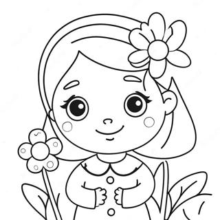 Pagina Para Colorear De Linda Chica De Dibujos Animados Con Flores 57435-47748