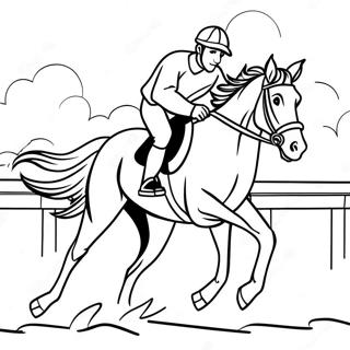 Pagina Para Colorear De Un Emocionante Jockey Montando Un Caballo Galopante 57755-48017