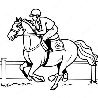 Pagina Para Colorear De Un Emocionante Jockey Montando Un Caballo Galopante 57755-48020