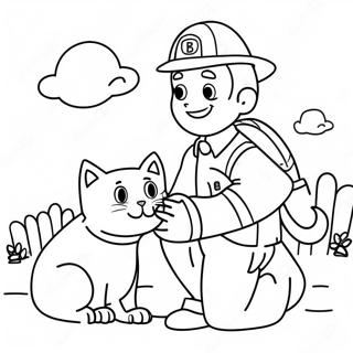 Pagina Para Colorear De Un Bombero Amigable Salvando Un Gato 592-474