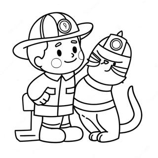 Pagina Para Colorear De Un Bombero Amigable Salvando Un Gato 592-476