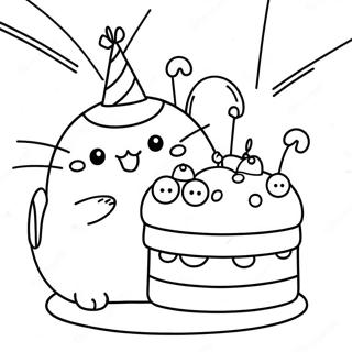 Pusheen De Cumpleaños Páginas Para Colorear