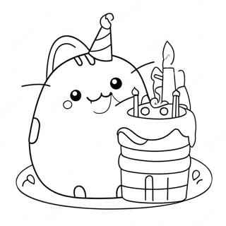 Pagina Para Colorear De Pusheen Con Pastel De Cumpleanos 59317-49242