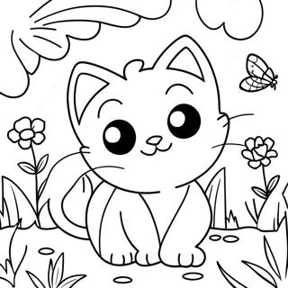 Pagina Para Colorear De Gatito Jugueton En Un Jardin 60197-49949