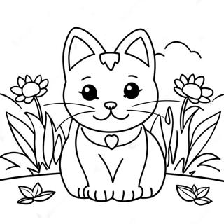 Pagina Para Colorear De Gatito Jugueton En Un Jardin 60197-49950