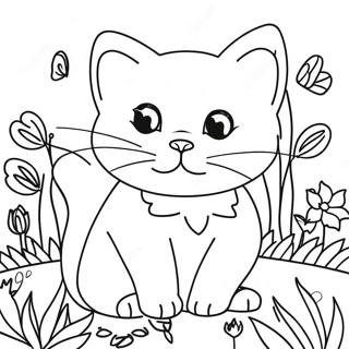 Pagina Para Colorear De Gatito Jugueton En Un Jardin 60197-49951