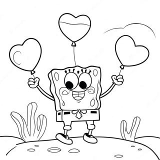 Pagina Para Colorear De Spongebob Con Globos En Forma De Corazon 61087-50658