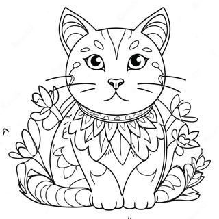 Gato Con Flores Coloridas Pagina Para Colorear 61576-51039