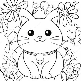 Gato Con Flores Coloridas Pagina Para Colorear 61576-51040