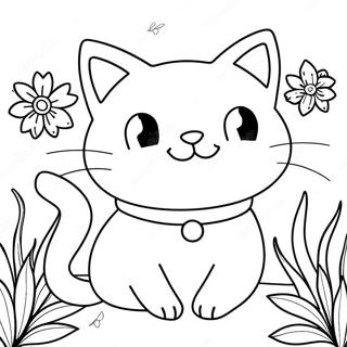 Gato Jugueton Rodeado De Flores En Flor Pagina Para Colorear 61577-51045