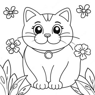 Gato Jugueton Rodeado De Flores En Flor Pagina Para Colorear 61577-51046