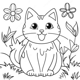 Gato Jugueton Rodeado De Flores En Flor Pagina Para Colorear 61577-51048