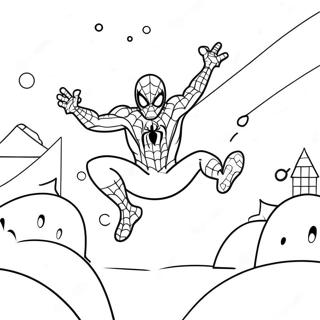 Pagina Para Colorear De Spiderman Festivo Balanceandose A Traves De La Nieve 62708-51940