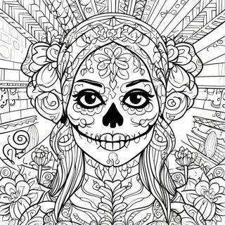 Pagina Para Colorear De Calavera De Azucar Femenina Gotica Intrincada 63980-52918