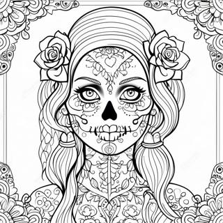 Pagina Para Colorear De Calavera De Azucar Femenina Gotica Intrincada 63980-52919