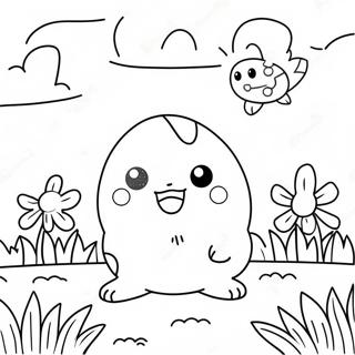 Pagina Para Colorear De Un Lindos Togepi En Un Campo De Flores 64491-53310