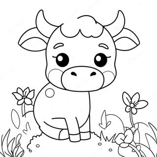 Pagina Para Colorear De Una Adorable Vaca Kawaii Con Flores 65301-53978