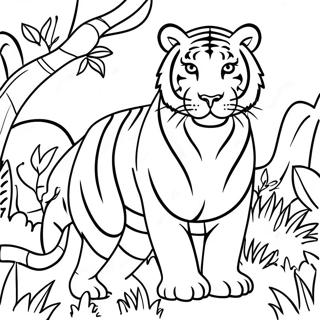 Pagina Para Colorear De Tigre De Bengala Majestuoso En La Jungla 65791-54350