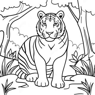 Pagina Para Colorear De Tigre De Bengala Majestuoso En La Jungla 65791-54351