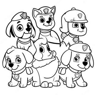 Pagina Para Colorear De Personajes De Paw Patrol Con Gorros De Santa 672-537