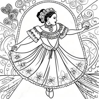 Pagina Para Colorear De Bailarina Folclorica Vibrante En Vestido Tradicional 67453-55670