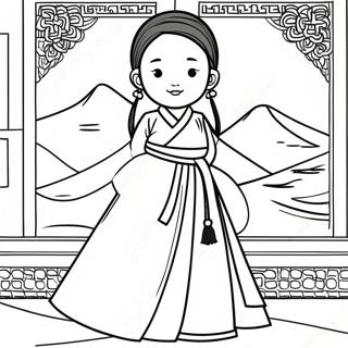 Pagina Para Colorear De Chica Coreana En Hanbok Tradicional 67762-55898