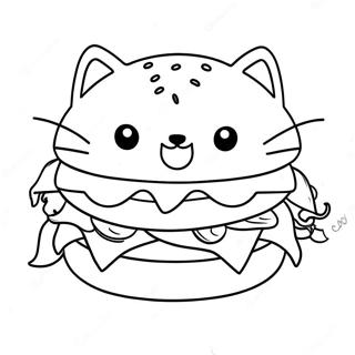 Pagina Para Colorear De La Linda Hamburguesa De Gato Con Bigotes 68553-56531