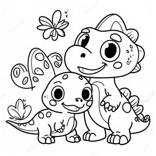 Pagina Para Colorear De La Adorable Familia De Dinosaurios En Accion De Gracias 68593-56567