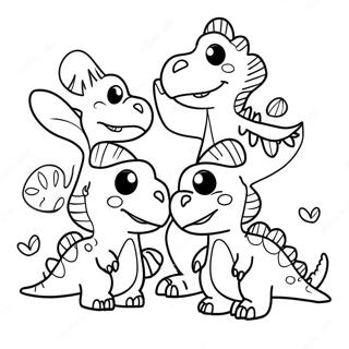 Pagina Para Colorear De La Adorable Familia De Dinosaurios En Accion De Gracias 68593-56568