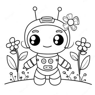 Pagina Para Colorear De La Adorable Chica Robot Con Flores 68613-56576