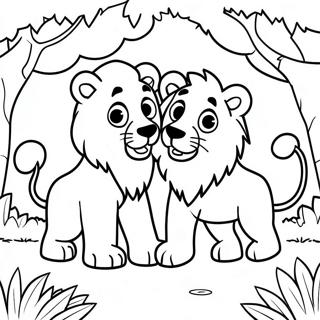 Pagina Para Colorear De Personajes Leones Jugando En La Jungla 68844-56746