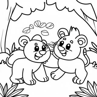 Pagina Para Colorear De Personajes Leones Jugando En La Jungla 68844-56748