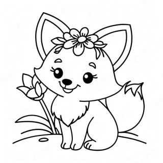 Pagina Para Colorear De Un Zorro Kawaii Bonito Con Flores 6905-5613