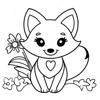 Pagina Para Colorear De Un Zorro Kawaii Bonito Con Flores 6905-5615