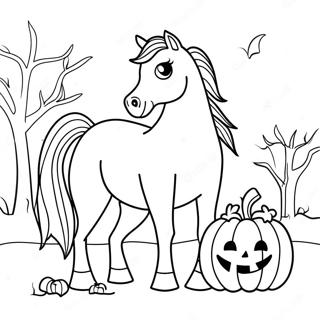 Pagina Para Colorear De Caballo Espeluznante Con Calabaza 69844-57532