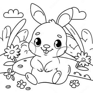 Pagina Para Colorear De Bebe Conejito Adorable En Un Jardin De Flores 70404-58210