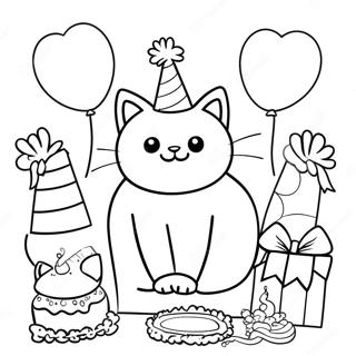 Cumpleaños De Gato Páginas Para Colorear