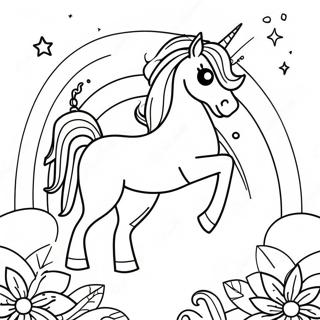 Pagina Para Colorear De Un Caballo Unicornio Magico En Un Paisaje Arcoiris 71864-59381