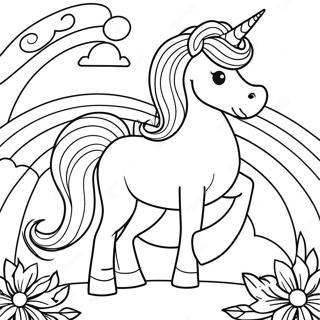 Pagina Para Colorear De Un Caballo Unicornio Magico En Un Paisaje Arcoiris 71864-59382